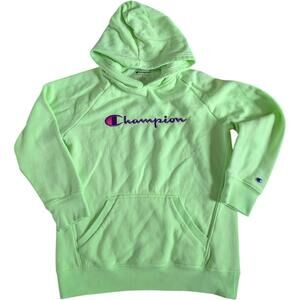 Champion Hoodie Youth XL Neon Green Pullover Embroidered‎ Logo Kangaroo Pocket